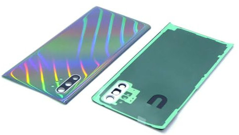 Handywest Kompatibel für Samsung Galaxy Note 10 Plus SM-N975F Akkudeckel Backcover Hosing Cover Ersatz Akkufachdeckel mit Kameraglas Camera Glaß Glas mit Klebefolie Streifen Adhesive Kleber Silber