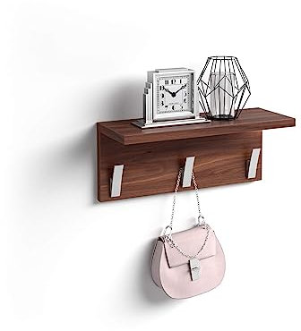 MOBILI FIVER, Porte manteau mural, Rachele, 40 cm, Noyer, Porte-manteau pour Salle de bain, Chambre, Entrée, Made In Italy