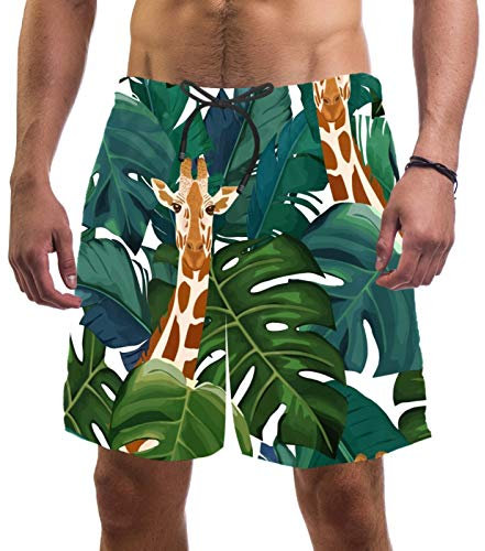 Costume da surf da uomo a rapida asciugatura, con tasca esotica palma, giraffa Multicolore XXL