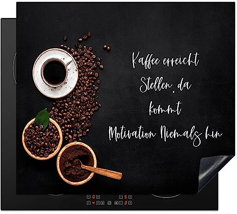 KitchenYeah© Herdabdeckplatte Einteilig Ceranfeld Abdeckplatte Küche Deko Ceranfeldabdeckung Herdabdeckung Induktionsmatte Zitate & Sprüche - Kaffee erreicht stellen, da kommt.. - 59x5