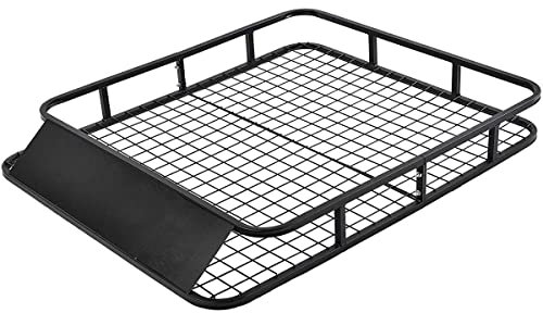 COSTWAY Porte-Bagages de Toit pour Voiture Universel en Métal 122,5x102CM avec Déflecteur d’Air Capacité 75 KG Noir Accessoires Automobiles pour SUV Utilitaires