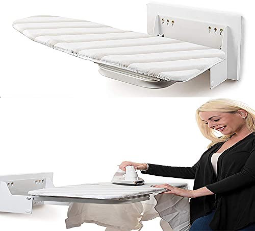 LJJ Table à Repasser Planche à Murale Pliable avec Couvercle Résistant à la Chaleur- Pivote à 180°, Système de Fermeture Securisé, Rangement Facile