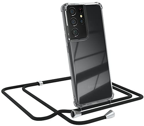 EAZY CASE Handykette kompatibel mit Samsung Galaxy S21 Ultra 5G Handyhülle mit Umhängeband, Handykordel mit Schutzhülle, Silikonhülle, Hülle, Stylische Kette mit Hülle für Smartphone, Schwarz
