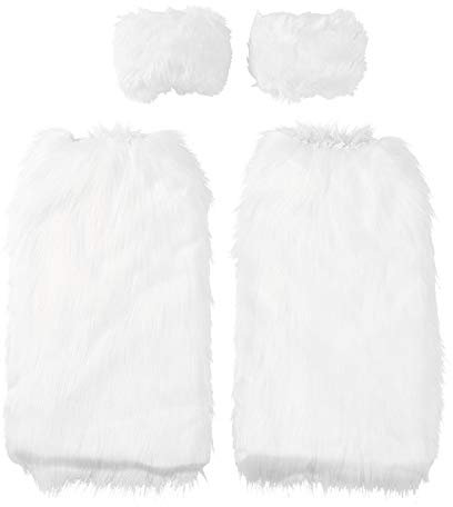Agoky Damen Plüsch Kunstpelz Armstulpen Manschette mit Beinwärmer Set Winter Pelzigen Pulswärmer Pelzhandschuhe Stiefelsocken für Winter Outdoor Weiß B One Size