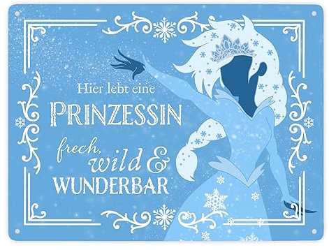 Hier lebt eine Prinzessin Metallschild XXL in 28x38 cm mit Eisprinzessin Dekoration Mädchen Kinderzimmer Geschenkidee Schnee Königstochter Königreich Türschild frech wild und
