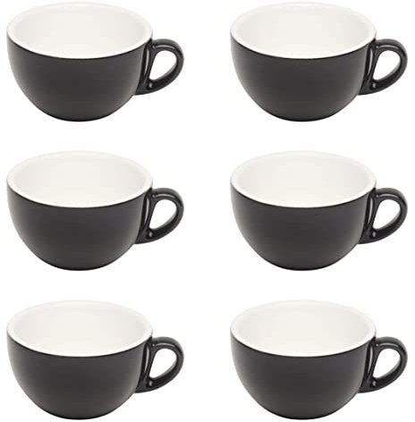 Gastro Spirit - 6er XL Cappuccino-Tassen Set - Schwarz, 280 ml, Porzellan, dickwandig, spülmaschinenfest, italienisches Design - 6-teiliges Kaffee-Tassen Set