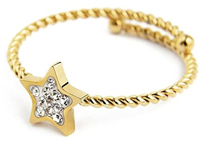 marlu Ring Stern mit weißen Kristallen PVD Gold 18an033g-s, Stahl, Kristall