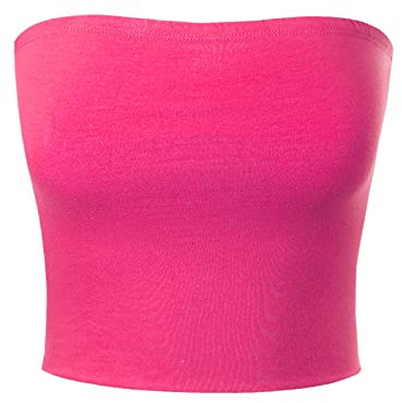MixMatchy - Camiseta-sujetador tipo bandó sin tirantes para mujer, básica, sin mangas, espalda descubierta, casual, sexi, para salir de noche, verano, 2026, Fucsia, Large