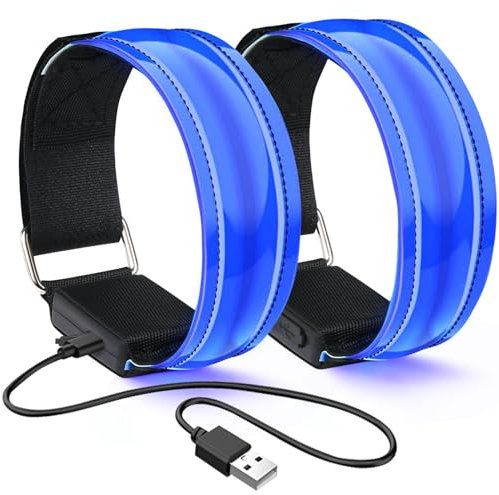 flintronic LED Armband Aufladbar, 2 Stück Reflective LED Leuchtarmband mit USB, Led Armbänder Leuchtband, Sicherheits Licht, Unisex für Nachtlauf, Joggen und Outdoor Sports - Blau