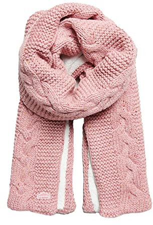 Superdry Damen Strickschal mit Zopfmuster Rosa Tweed 1SIZE
