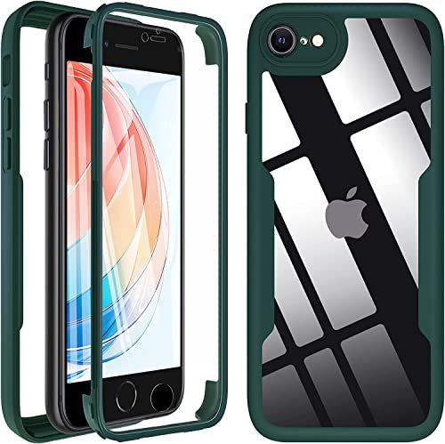 Hensinple Coque pour iPhone SE 2022/iPhone SE 2020/iPhone 8/iPhone 7 avec Protection D'écran, 360 Degrés Antichoc Étui de Protection Housse pour iPhone SE 2022/SE 2020/8/7 4,7 Pouces - Vert