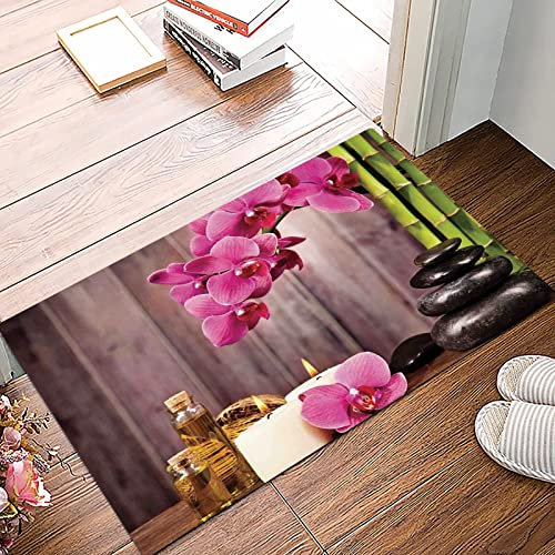 Badematte 50x80cm, Rutschfeste Badteppich, Spa-Dekor, Spa Orchidee Blumen Felsen Bambus asiatischen Stil Aromatherapie Ma,Mikrofaser Badvorleger mit, Wasserabsorbierende Weiche teppiche für Badezimmer