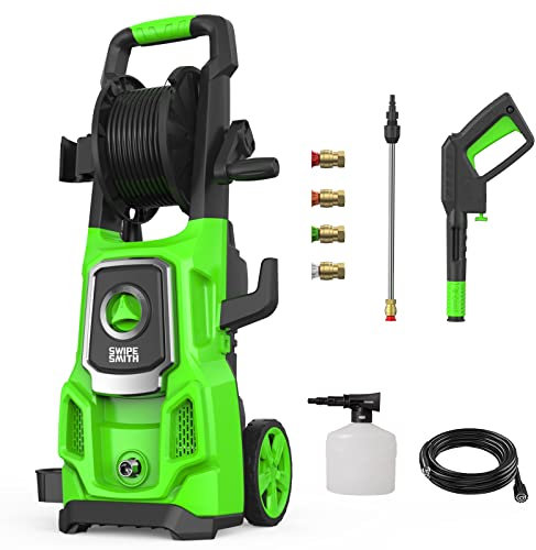 SWIPESMITH Electric Pressure Washer, 3000 Max PSI, 2.6 GPM Power Washer Machine with Hose Reel, 4 Quick-Connect Nozzles, Foam Cannon for Car/Patio/Driveways Cleaning