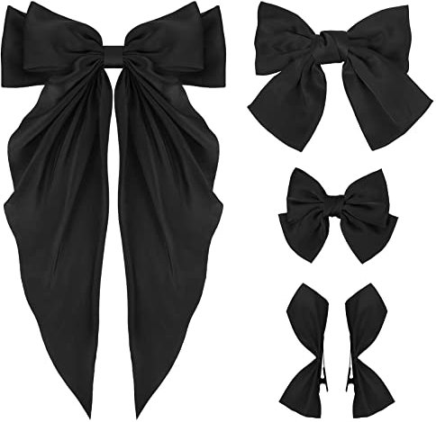 5 Stück Schwarz Haarschleife Damen Haar Schleife Seide Satin Haarschleifen Lange Schwanz Haar Große Schleife Haare Haarspange Schwarz Schleife Haarschmuck Mädchen Hair Accessories