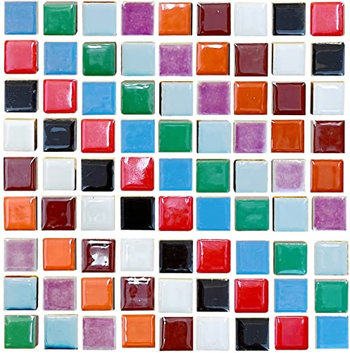 50 Pieces Mix Color Mosaic Tiles for Crafts 1 Ceramic Tiles Assorted Colors Square Ceramic Mosaic Project Supplies for Photo Frame Mosaic Stepping Stones Bath Old Pool Furniture Decor