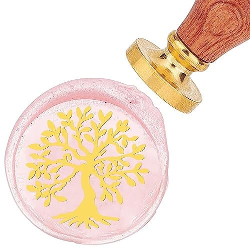CRASPIRE Tree of Life Wax Seal Stamp 25mm Sealing Wax Stamp Retro Vintage Removable Brass Head with Wooden Handle for Wedding Christmas Invitation Envelope Greeting Card Gift Wrapping
