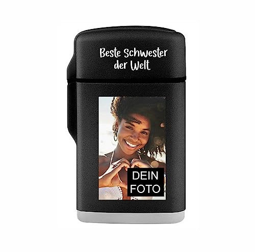 4you Design Sturmfeuerzeug Jetflamme Beste Schwester mit Foto, personalisiertes Feuerzeug-Geschenk für Frauen, Geschwister, Geschenkidee Valentinstag, Weihnachten, Nachfüllbar und Sturmtauglich