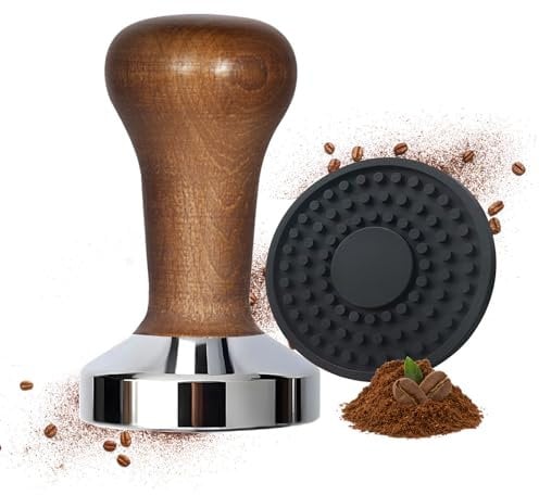 51mm Coffee Tamper with Mat Essential Barista Tool for Perfect Espresso Shots, Metals Base Wooden Handle for Coffee Grounds Barista Espresso Machines Accessory