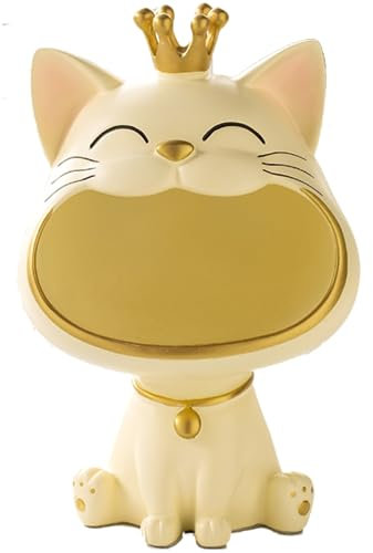 BLOOOK Laughing Cat Figures Statue, Large Mouth Cat Storage Box, Maneki Neko Fortune Cat Sculpture, Happy Cat Storage Box, Kitten Key Bowl, Jewellery Tray
