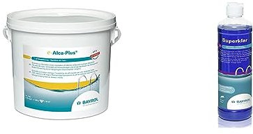 BAYROL e-Alca-Plus - Granulat zur Korrektur eines instabilen pH-Wertes aufgrund niedriger Alkalinität & 1195329 Superklar 0,5 Liter Trübungsentferner Pool Whirlpool Flockung Klarmacher, Weiß