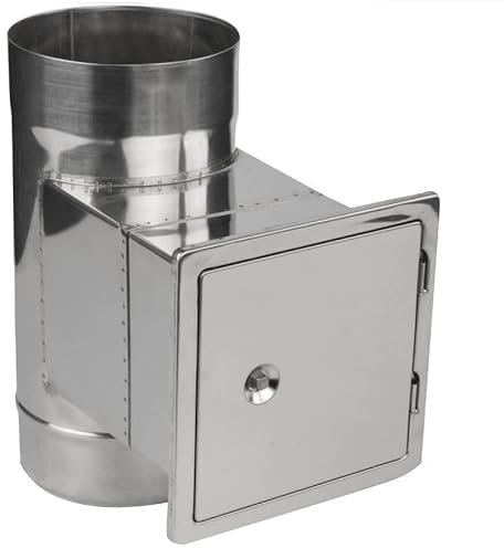 Edelstahl Ofenrohr Kaminrohr Abgaselemente: Rohr Bogen Ofenknie T-Stück Regenhaube Rauchrohr Schornstein Abgasrohr Rosette Kaminaufsatz gewählter Artikel (120mm, Reinigungskasten mit Tür 140x140)