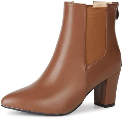 Rodawu Stivaletti Donna Chelsea Stivali Tacco a Blocco Punta Interna con Cerniera Stivaletti Marrone EU38