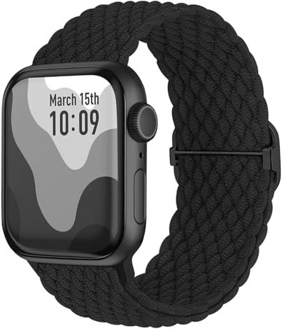 TechHorizonSSU Geflochtenes Solo Loop Armband Kompatibel Mit Apple Watch 42mm 44mm 45mm 49mm, Elastisches Nylon für Series 9/8/7/6/5/4/3/2/1/Ultra/SE, für Männer Und Frauen