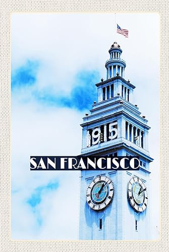 Ontrada Holzschild 12x18cm San Francisco Gebäude USA Flagge Turm Holz Schild