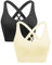 ANGOOL Sport BH Damen ohne Bügel Push Up BH Starker Halt Sport Bustier Damen Gepolstert Crossback Seamless Yoga Joggen Gym Sports Bra, Schwarz+Vanille, L