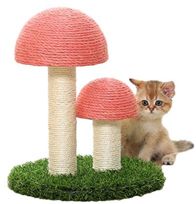 Catural Leinen-Klettergerüst für Haustiere, Katzenspielzeug, Pilzform, Katzen-Kratzbaum, Sisalseil, Kratzbaum, Kätzchenspielzeug, Kratzbaum (Farbe: Weiß) (Rosa)