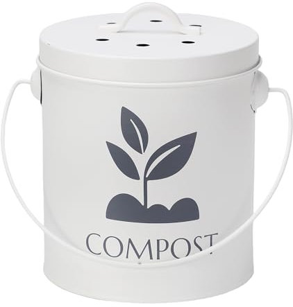 Galvanised Compost Bin for Kitchen Countertop, Kitchen Compost Caddy, Compost Bin for Kitchen with Lid, White