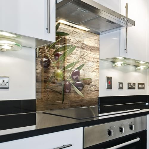 IMJ-Global Pannello Copri Parete Splashback Paraschizzi Paraspruzzi da Cucina | Ramo d'Olive | 90x60 cm | in Vetro Temprato