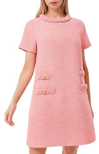 Robe De Soiree Femme Chic,Robe De Mariée Robe Moulante à Boutons, col Rond, Manches Courtes, Tenue décontractée Chic et élégante pour Printemps et été Robe De Fete Rose L