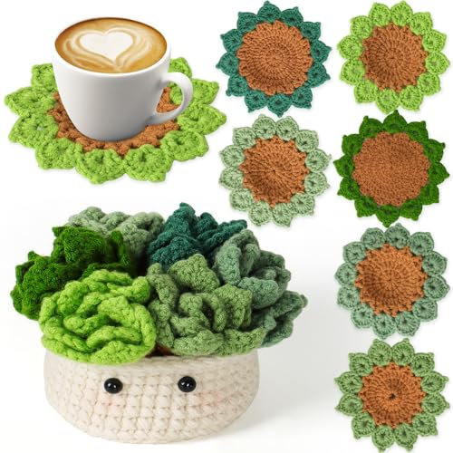 Weldomcor Häkelset für Anfänger, Häkel-Starterset Fleshiness, Blumentopf Pflanze Anfänger Häkelset, für DIY-Handarbeiten mit Häkelnadeln, Buntes Garn, Stichmarkern, Zubehör, Anleitung (Grün)