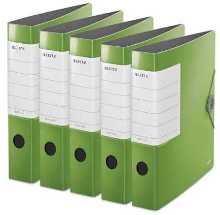 Leitz Qualitäts-Ordner 180° Solid, 5er Pack, A4, Schmal, Hellgrün, 6,2 cm Rückenbreite, Gummibandverschluss, Robustes Polyfoam, extra breites, austauschbares Rückenschild, 11130050