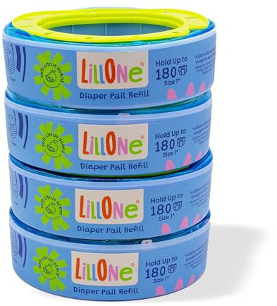LillOne 4 Refills with Reusable Cassettes for Nappy Bins, compatible with Angelcare & Litter Locker II - Nappy Disposal Systems
