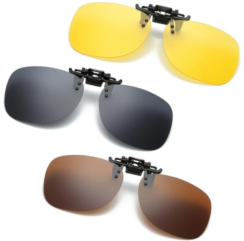 Sonnenbrille Clip, Polarisierte Flip up Sonnenbrillen Aufsatz Polarisiert zum Aufstecken Damen und Herren Nachtfahrbrillen (Schwarz+Braun+Gelb)