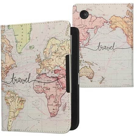 kwmobile Étui Compatible avec Kobo Clara BW/Colour Coque - Étui à Rabat magnétique Tablette eReader Similicuir avec Sangle - Noir-Multicolore