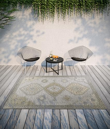 Villeroy & Boch Robert In- & Outdoor Teppich Modern - Modernes Flachgewebe, Boho, Ethno, ÖKO-TEX Wetterfest & UV-beständig für Balkon, Terrasse, Garten – Natur Braun, 115x170cm