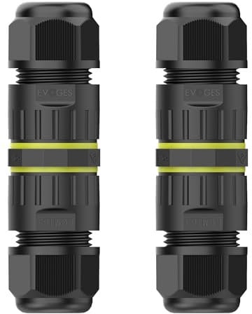 EVOGES IP68 Waterproof Outdoor Inline Cable Connector, 3 Pole, Ø3.5-10mm Cable Diameter, 0.5-1.5mm² Conductor, UKCA, UL, CE, TUV, RoHS Certified (Pack of 2)