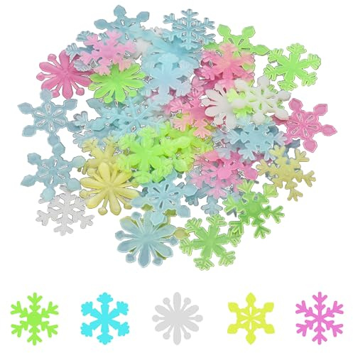 Niuhong 100 Pcs Leuchtende Schneeflocken Wandaufkleber 3D Schneeflocke Wandtattoo Fluoreszierende Kinderzimmer Wandsticker Leuchtaufkleber Glow In The Dark Schalter Sticker (bunt)