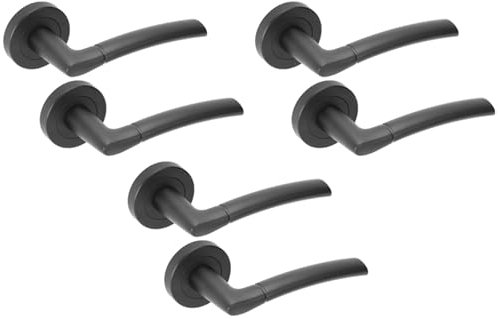 Hunta HANDLEZONE® 3 Sets Neemo Lever On Round Rose Door Handles, Internal Passage Latch Handles - Black Matt