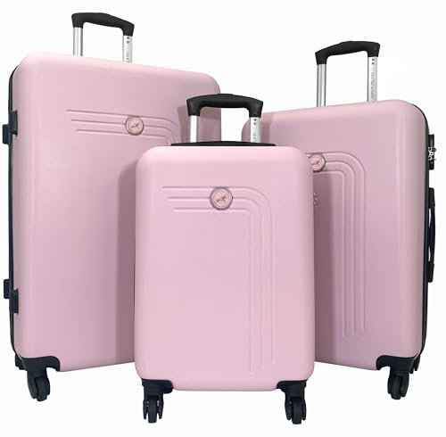 On s'fait la malle Valise de Voyage à roulettes, Lot de 3, ABS (55,65,75 cm) Rose