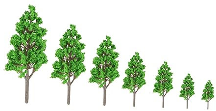 SEWACC 7 Stücke Grüne Landschaftsmodellbäume Pappelbaummodelle in 7 Größen Für Dekorationen
