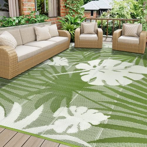 Homcomodar Tappeto da Esterno per Patio 180x270cm Tappeto Esterno Impermeabile Resistente ai Raggi UV Grande Tappeto in Plastica Tappeto esterno per Balcone Picnic Spiaggia Cortile(Verde Erba)