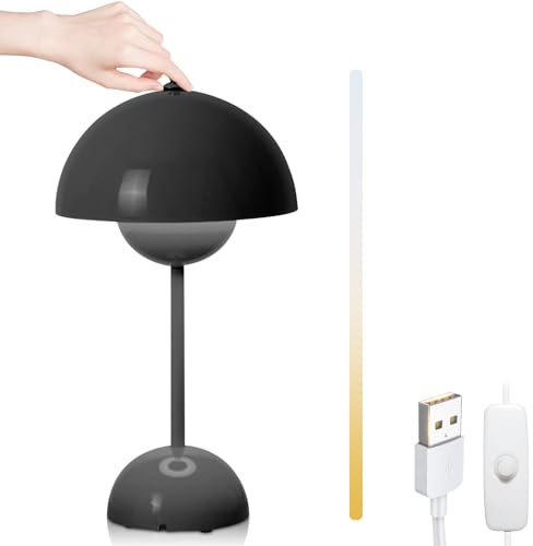 Yuragim Pilzlampen Tischlampe, LED Tischlampe Kabellos Akku, 3000k-6000k Moderne Dekorative Retro Nachttischlampe Touch Dimmbar Tischleuchte Pilz Lampe​ Mit 3 Helligkeitsmodi, Aufladbar Flowerpot Lamp