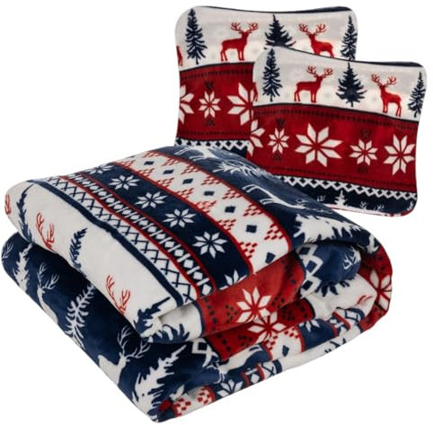 Kuscheldecke mit Renntieren Flauschdecke Warm 160x200 cm Geschenk zu Nikolaus und Weihnachten 24825