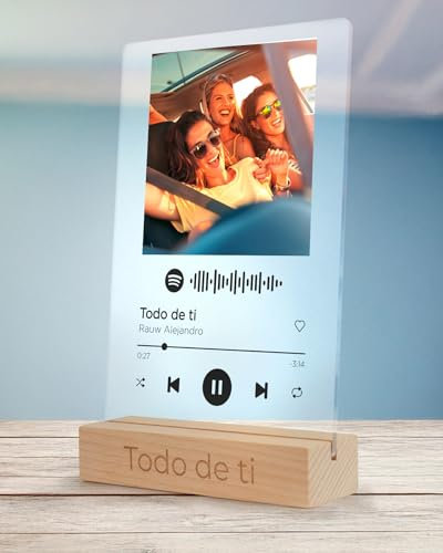 LIENZODECOR Spotify Glas Personalisiert Schwarz 10x15 cm | Aus Methacrylat mit Holzsockel | Cover Glas Foto mit Bild | Spotyfie Glasplatte Bild | Personalisiertes Bild | Personalisiertes Spotify Cover