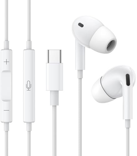 USB C Headphones with Cable,Type C Earphones In Ear HiFi Stereo Earbuds with Microphone and Volume Control,Compatible with iPhone 16/15/Samsung Galaxy S23/S22/15 Plus/Google And most USBC devices.