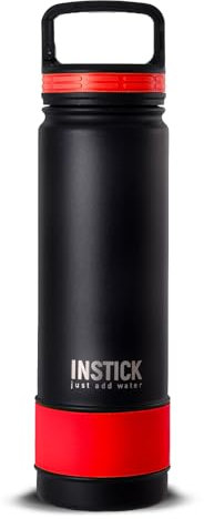 INSTICK Isolierflasche Fire Red 650 ml – Edelstahl-Wasserflasche mit Karabiner, auslaufsicher für heiße & kalte Getränke, ideal für Outdoor, Sport und Reisen